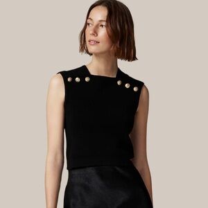 J.Crew Black Merino Wool-Linen Sweater Shell with Buttons Size Large